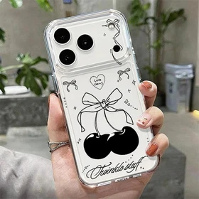 For iPhone 17 16 15 14 Pro Max 13 12 Cherry Bow Bear Clear TPU Soft Case Cover