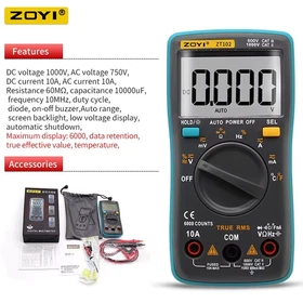 ZOYI Digital Multimeter DC/AC Voltage Current Capacitance Hz Diode Ohm Tester Am