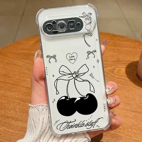 For Google Pixel 9 Pro XL 9A Clear Cute Chrry Silicone Plating Soft Case Cover