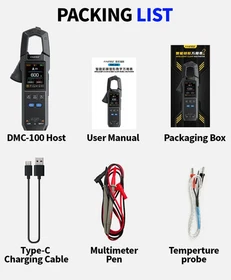 FNIRSI DMC-100 Clamp Meter 10000 Count Digital Multimeter 600A AC/DC Temp Probe