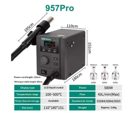 957DW+ Hot Air Gun Adjustable Temp Desoldering Station for Cell Phone Repair
