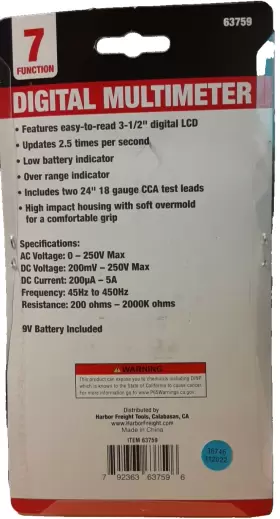 63759 HARBOR FREIGHT Digital Multimeter Function Ac #2