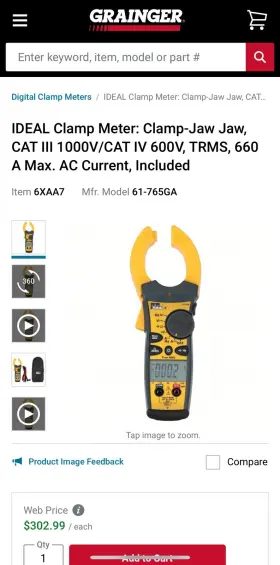 61-765GA IDEAL Clamp Meter Jaw Cat Iv Trms Ac