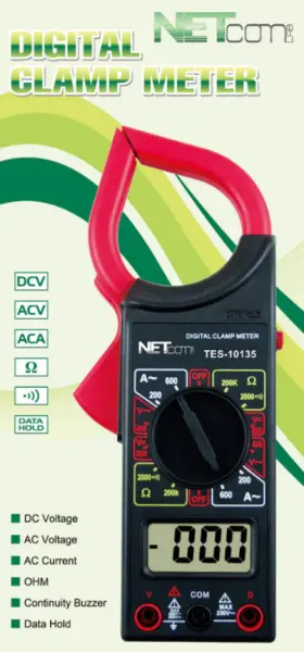 TES-10135 NETCOMLAB Digital Clamp Multimeter Ac Voltmeter Lcd