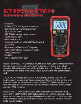 UT105 UNIT Multimeter Uni Dmm Voltmeter Ohmmeter Tach Dwell #3
