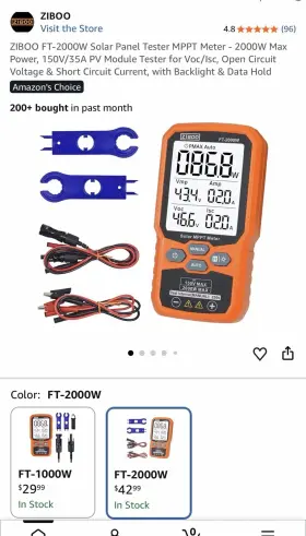 FT-2000W ZIBOO Mppt Solar Power Meter Backlit