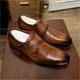 Brown Leather Monk Strap Dress Shoes Men's Buckle Square Toe EU 40 HK5009-3AB