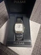 Pulsar Mens Y563-5009 White Dial Day/Date Gold Tone Square Quartz Watch 7"
